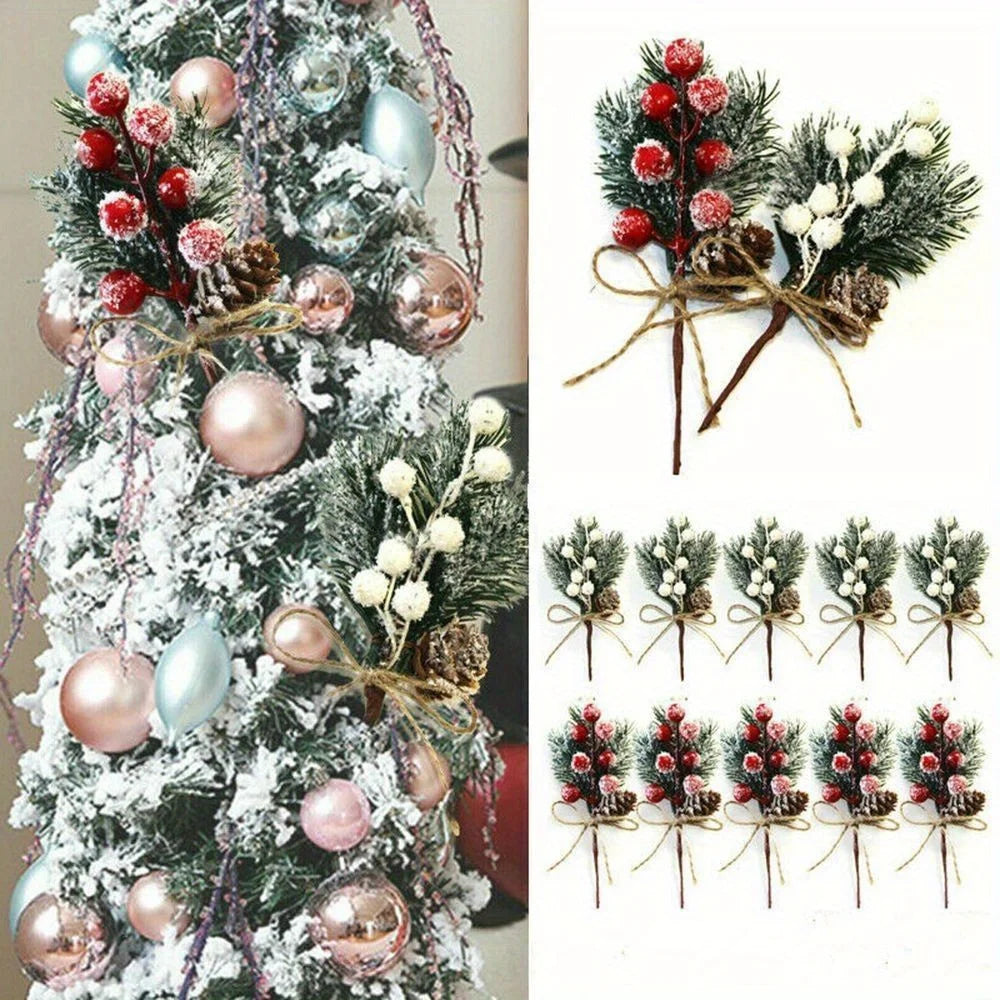 10 Rustic Cedar Branches with Faux Berries And Holly - Durable Plastic Christmas Ornaments, Fireplace Garlands, Vine Decorations
