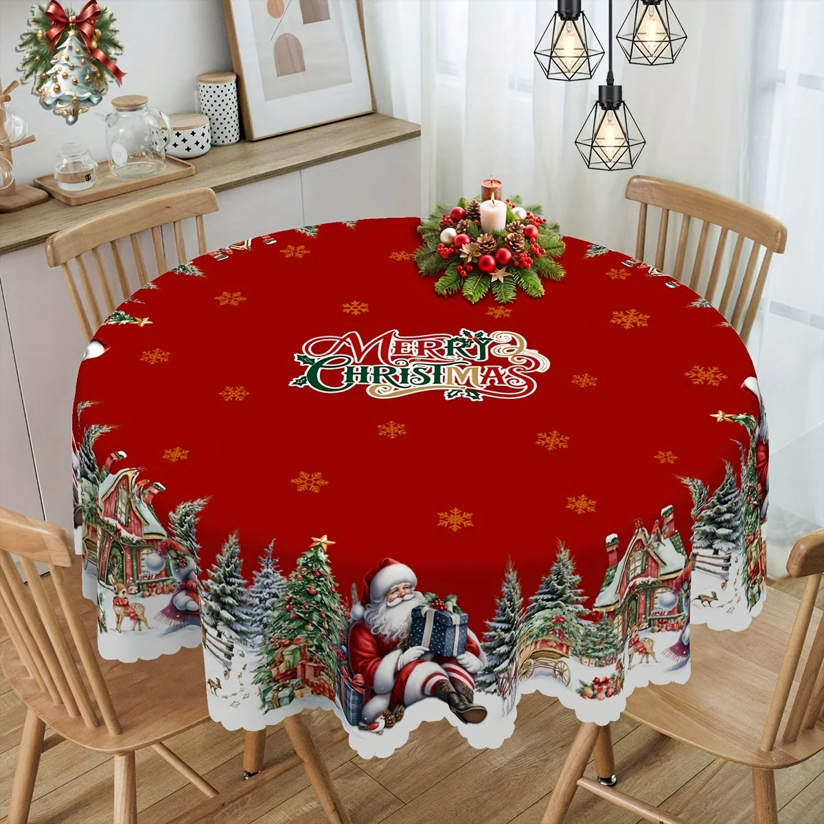 1pc Festive Santa, Snowman & Christmas Tree Tablecloth for Holiday Parties, Picnics, Cafes & Home Decor, Holiday Table Setting
