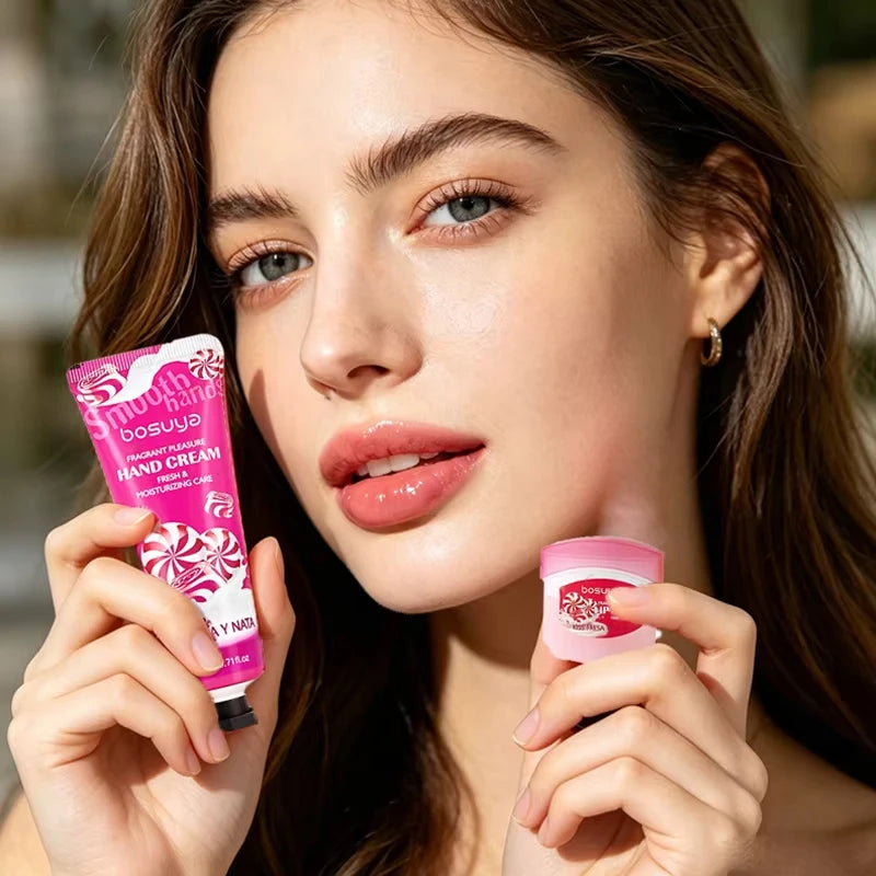 Hand Cream Lipstick Gift Box Coconut Candy Ice Cream Lasting Flavored Hand Cream Moisturizing And Hydrating Hand And Lip Care