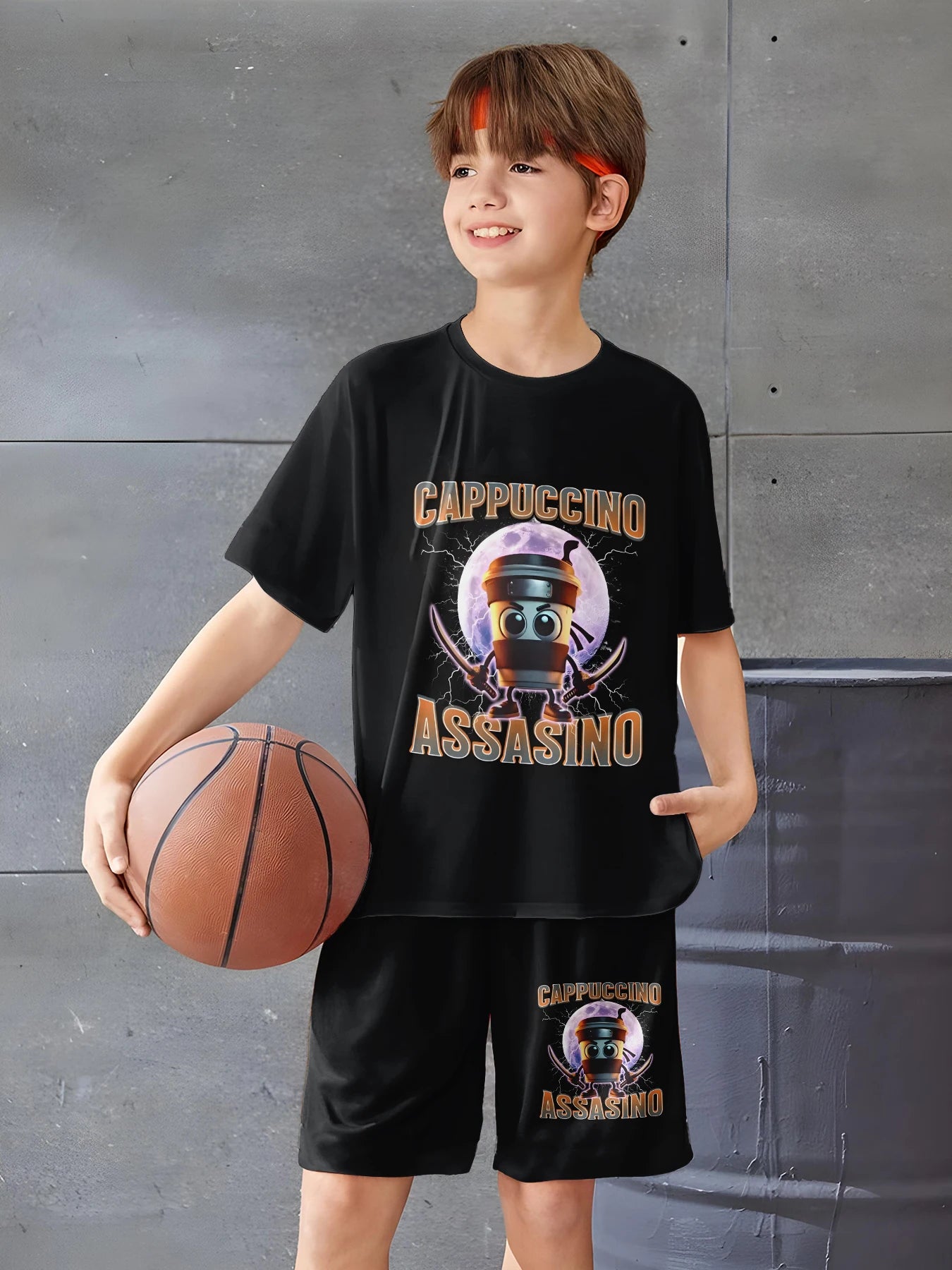 Fashion AI Games TungTungTung Sahur Design T-shirt+Shorts Summer