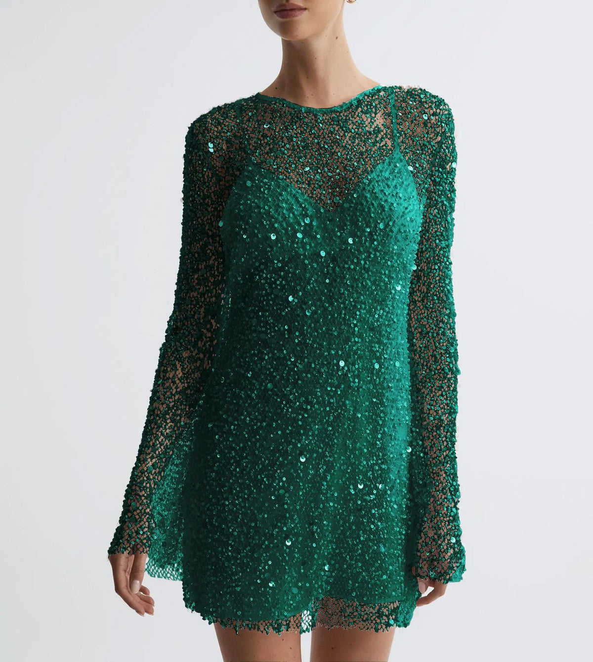 BKLD Christmas Women Sexy Sling Dress And Beading Long Sleeve Cover-Ups 2 Pieces Mini Dress Nightclub Party Wedding Outfits