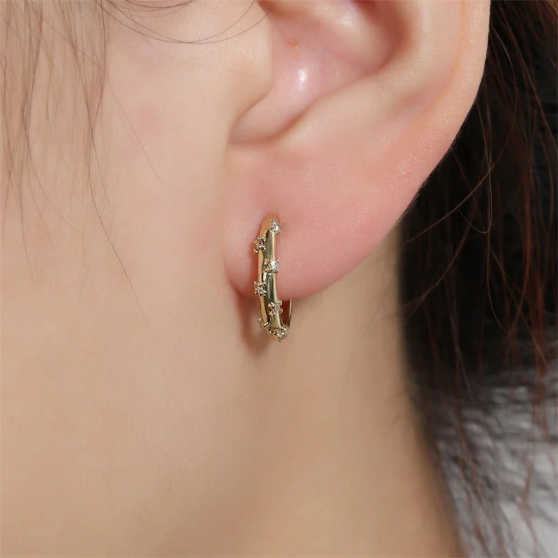 Trendy Gold Color Crystal Stainless Steel Round Earrings For Women Imitation Pearl Metal Earring Party Everyday Jewelry