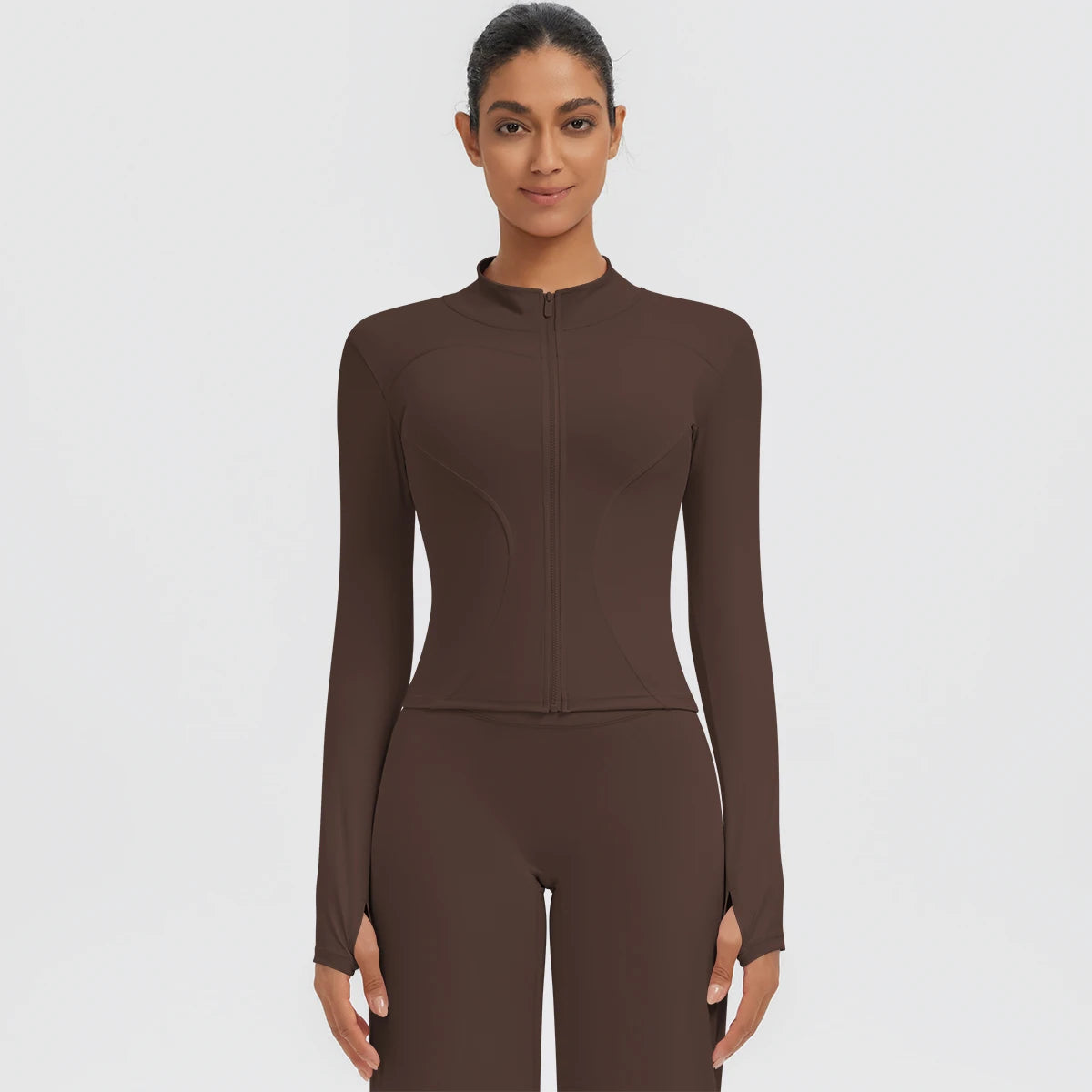 New Women's Stand-Up Collar Yoga Jacket Summer Fitness Sports Solid Color Workout Top Yoga Zipper Long Sleeves Sports Top Coat