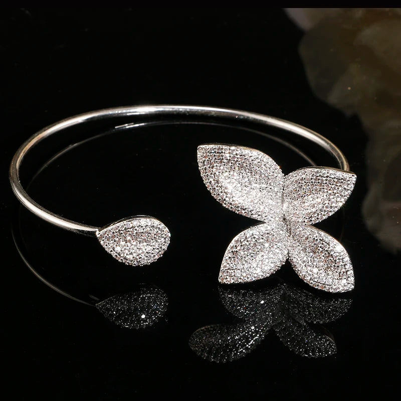ZAKOL Classic Micro Paved Full Cubic Zirconia Leaves Cuff Bracelet Bangle for Women Luxury Dubai Bridal Jewelry 2025 New