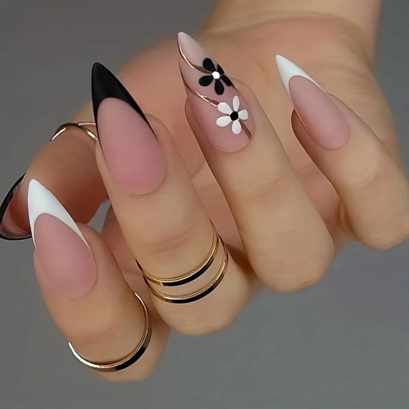 24pcs Long Almond Fake Nails White French Press on Nails Simple Full Cover Detachable Nail