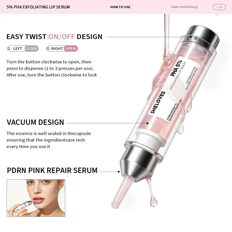 PHA 5% Exfoliating Lip Serum 10ml Nourishing And Plumping Lip Serum Relieves Dry Lips Gentle Non Irritating Repair Lips Essence
