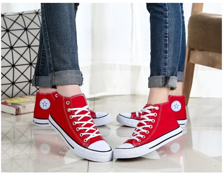 Men’s High-Top Canvas Sneakers – Lace-Up Flat Sole Shoes (A18-B6638)