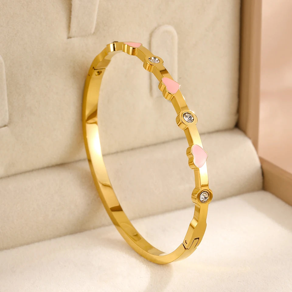 ZAKOL 5/1pcs Fashion Shiny Pink Zircon Inlaid Stainless Steel Bracelets for Women High-end Stacking Bangles Personalized Jewelry