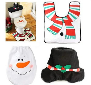 1Set Festive Christmas Toilet Seat Cover Set - No Power Needed, Holiday Decor Essentials,Party & Holiday DIY Decorations