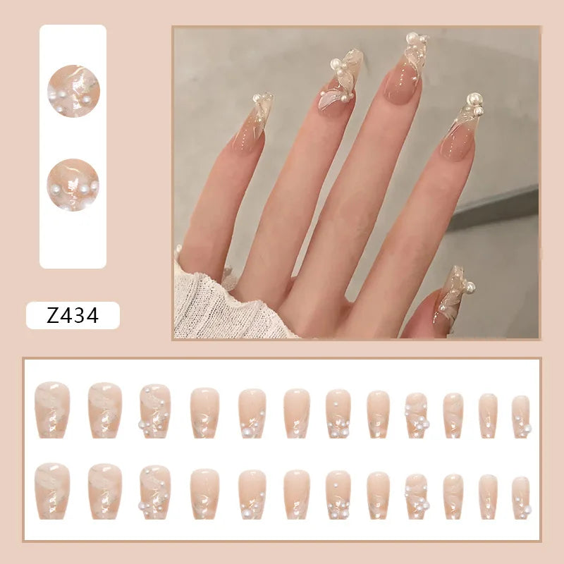 24pcs Galaxy Star Gradient Black Purple Nail Art Glitter Long Press on Nails with Charms Summer Korean Coffin False Nails Girls