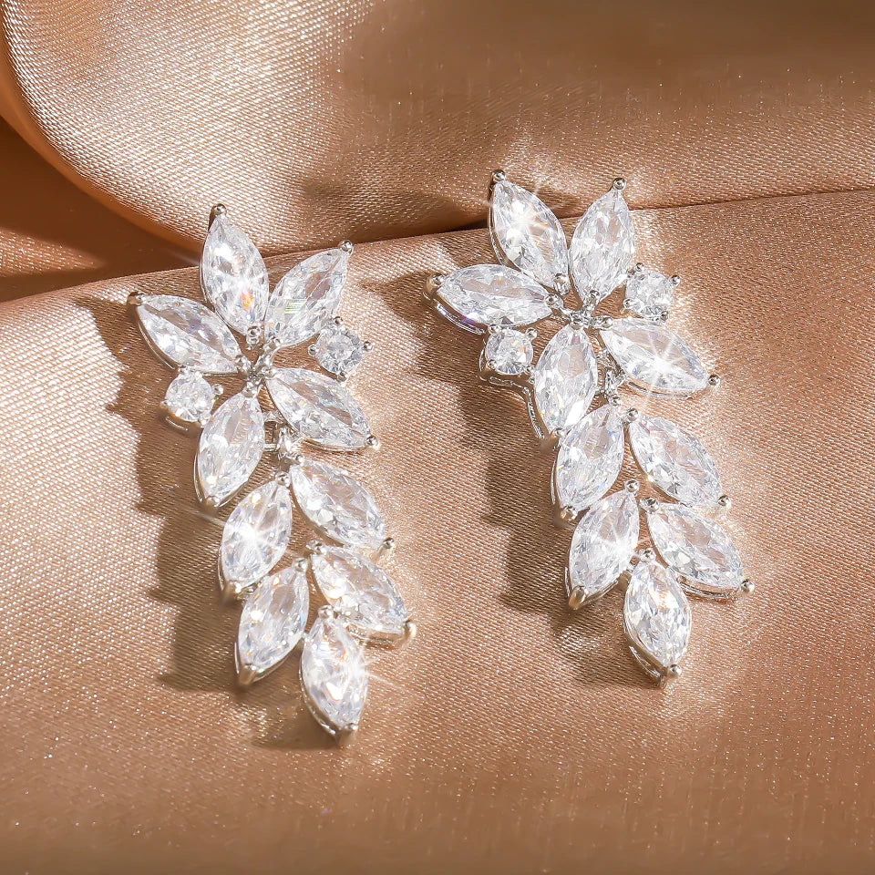 ZAKOL Luxury Leaf Marquise Zircon Bridal Earrings for Women White Shiny Crystal Elegant Wedding Party Jewelry