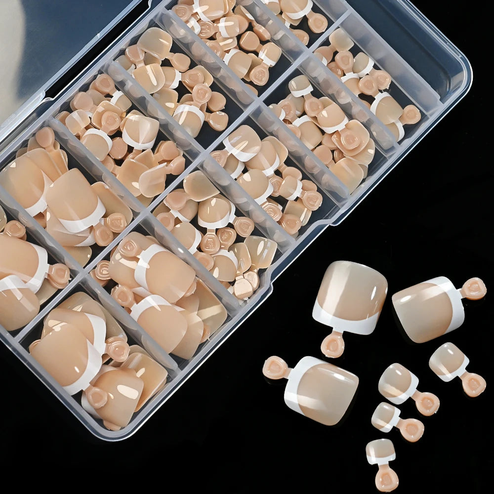 120Pcs French Tips False Toe Nails Short Square Nude/Pink/Brown Fake Toe Nails Wearable Acrylic Full Cover Press on Toenails