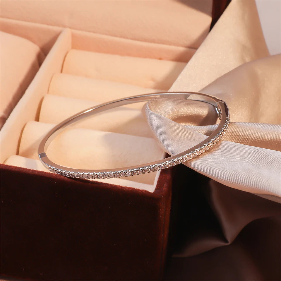 ZAKOL Simple Fashion Micro-inlaid Zirconia Thin Bangle for Women Brand Design Shiny Zircon Bracelets Jewelry Gift