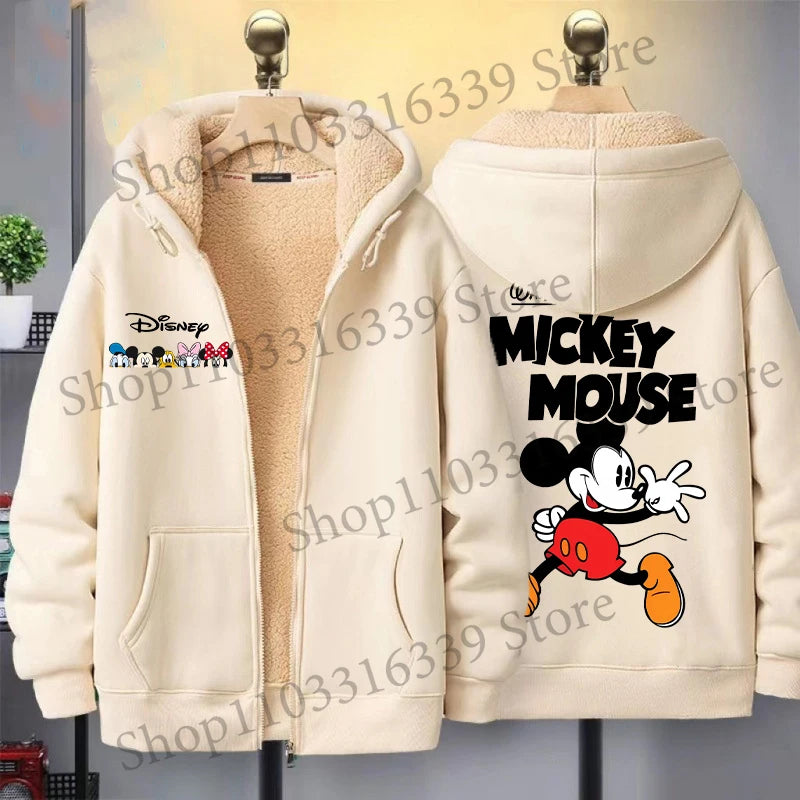 Mickey Mouse Sweatshirt Coat Male Female Autumn Winter New Thicken Long Sleeve Hooded Tops Outerwear Cartoon Clothing Xmas Gift