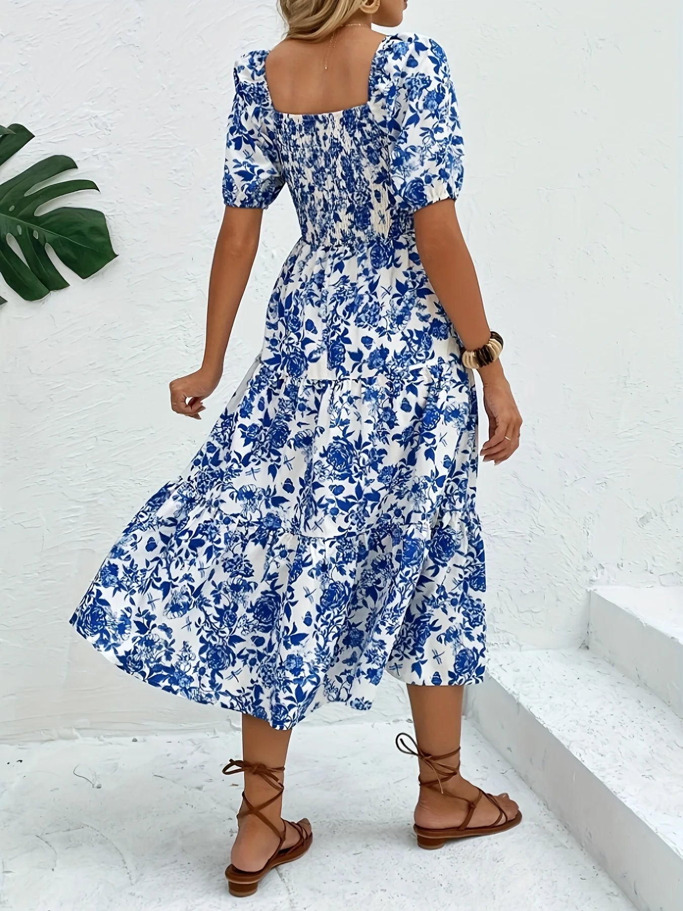 New Arrival Elegant Floral Print Maxi Dress – O-Neck Butterfly Sleeve