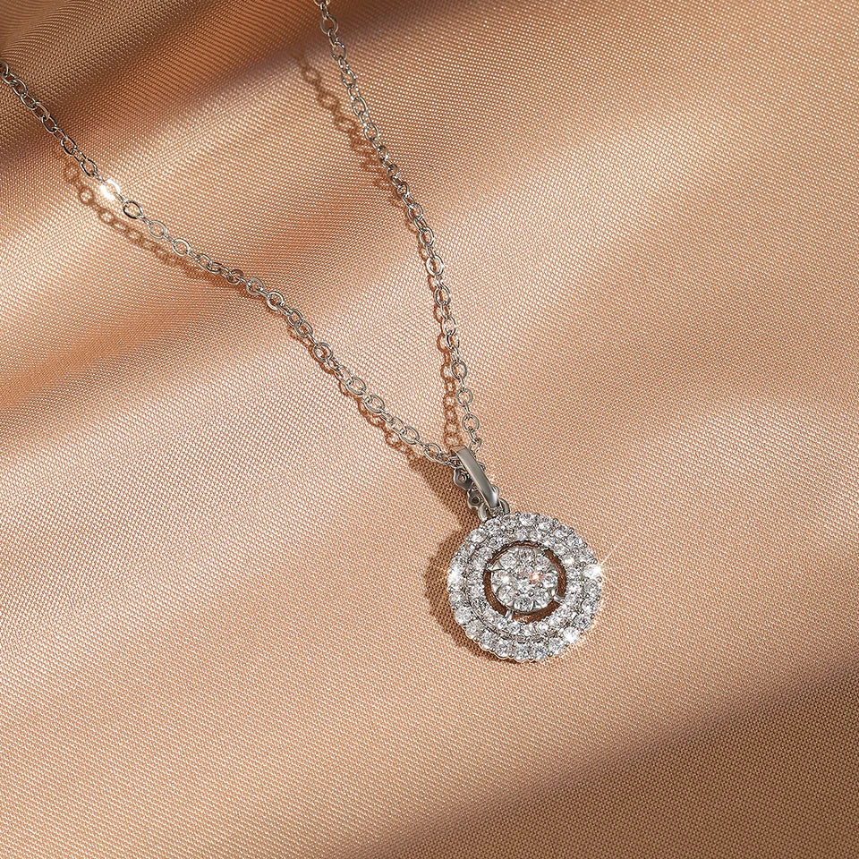 ZAKOL Simple Geometric Crystal White Zircon Pendant Necklace For Women Silver-Color Wedding Party Jewelry Gift With Box