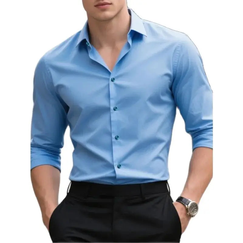 2025 Men's Shirt Brand New Solid Color Long Sleeve Smart Casual Four Season Elastic Male Business Shirts