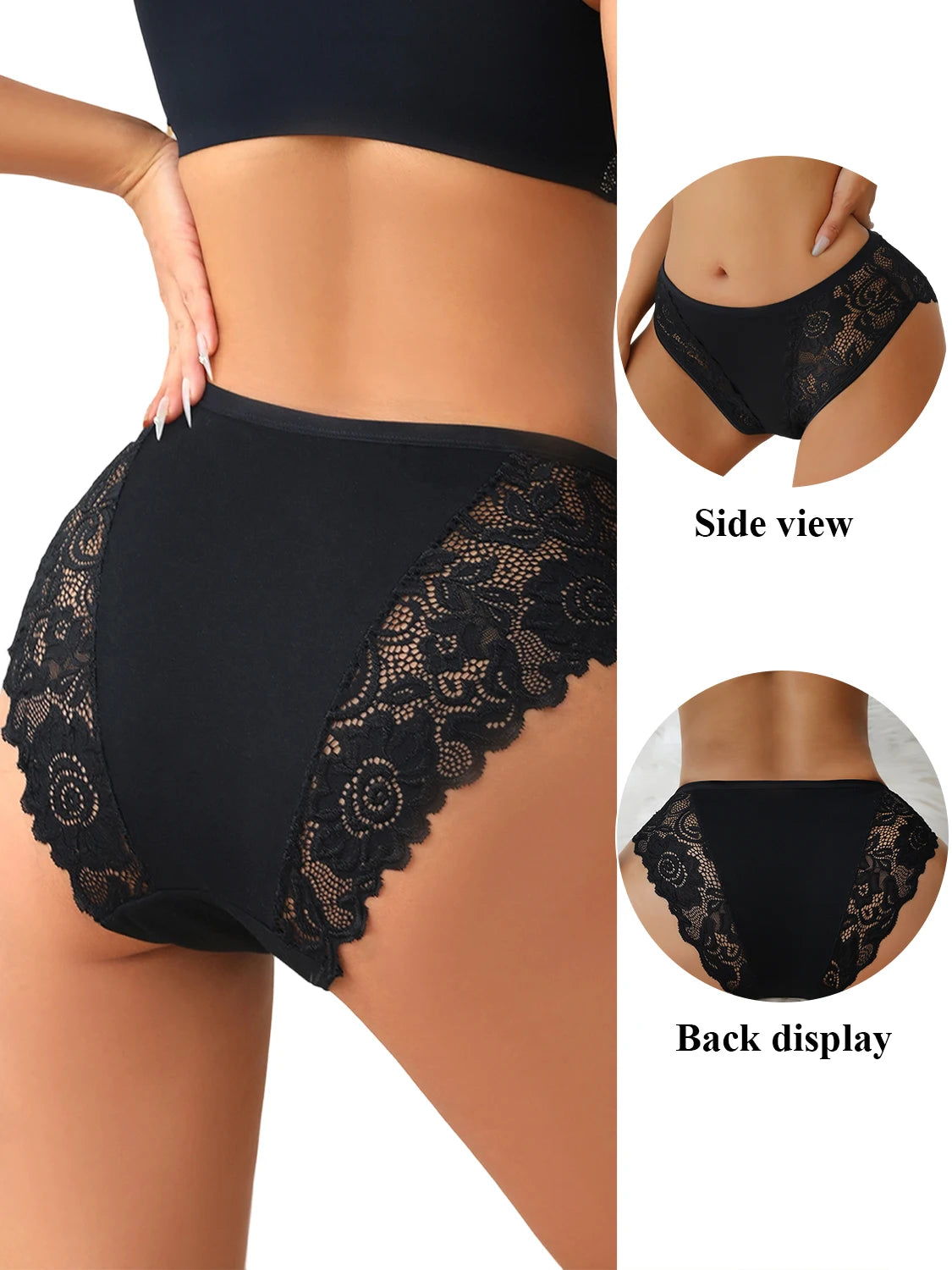 3PCS Elegant Lace Trimmed Lingerie for Women Hollow Out Lace Printed Sexy Briefs Comfort Breathable Mid-Waist Panties Ladies