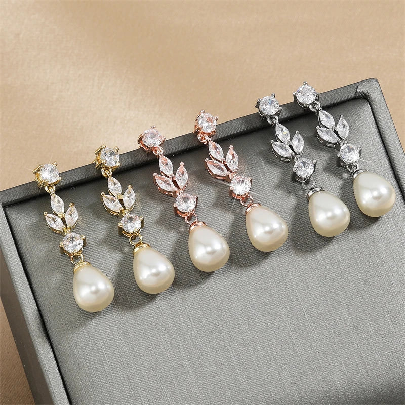 ZAKOL Classic AAA Zircon Pear Shape Imitation Pearl Drop Earrings for Women Fashion Bridal Engagement Wedding Jewelry