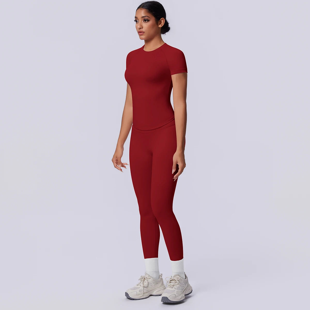 Rooftrellen New 2PCS/set Yoga Set Summer Quick Drying Fitness Sports Workout Top T-Shirt High Stretch Seamless Yoga Leggings Set