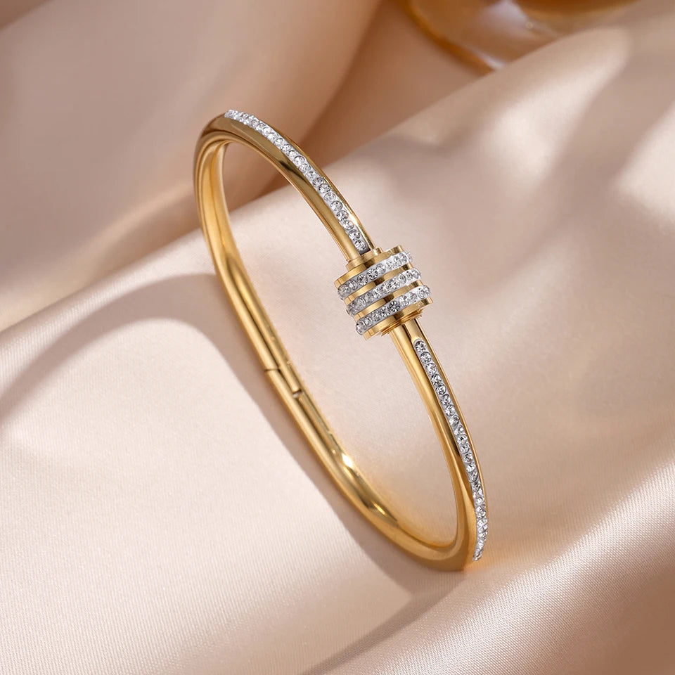 ZAKOL 4pc Gold Color Micropaved Zirconia Decorated Stainless Steel Bracelets Fashion Non-fading Jewelry Wholesale