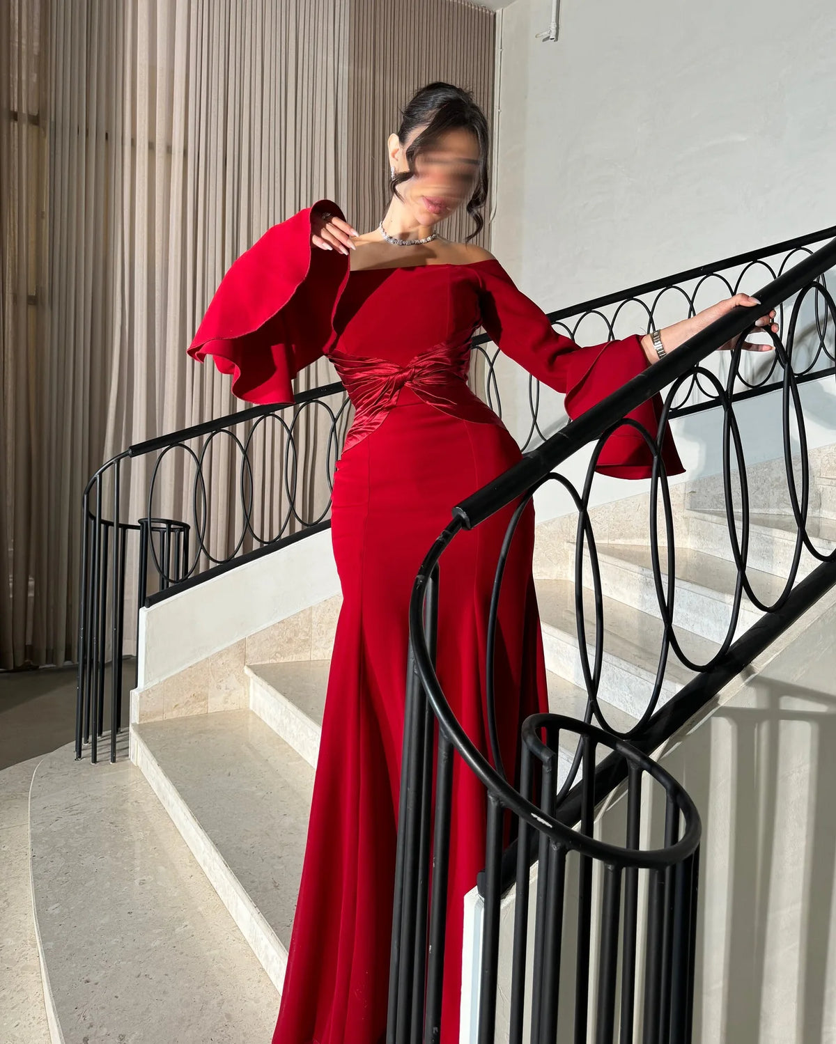 BKLD Red Dress 2026 Spring Women Clothing Sexy Off The Shoulder Flare Sleeve Fashion Splicing Folded Evening Dress Party