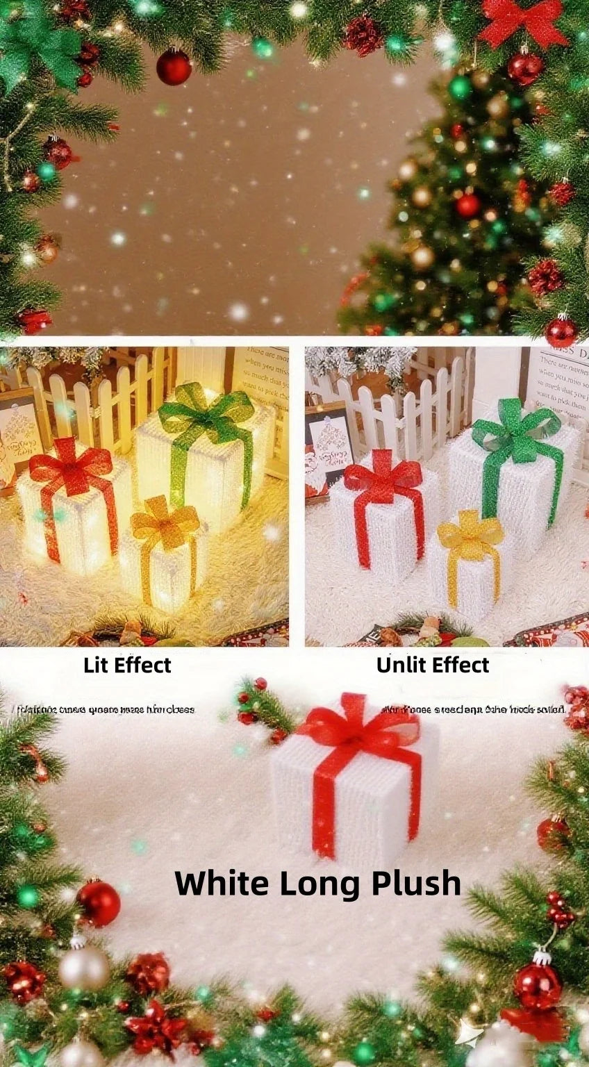 3Pcs Christmas Lighted Gift Boxes LED Light-Up Present Boxes Christmas 3-Color Xmas Gift Boxes Christmas Tree Skirt Ornaments