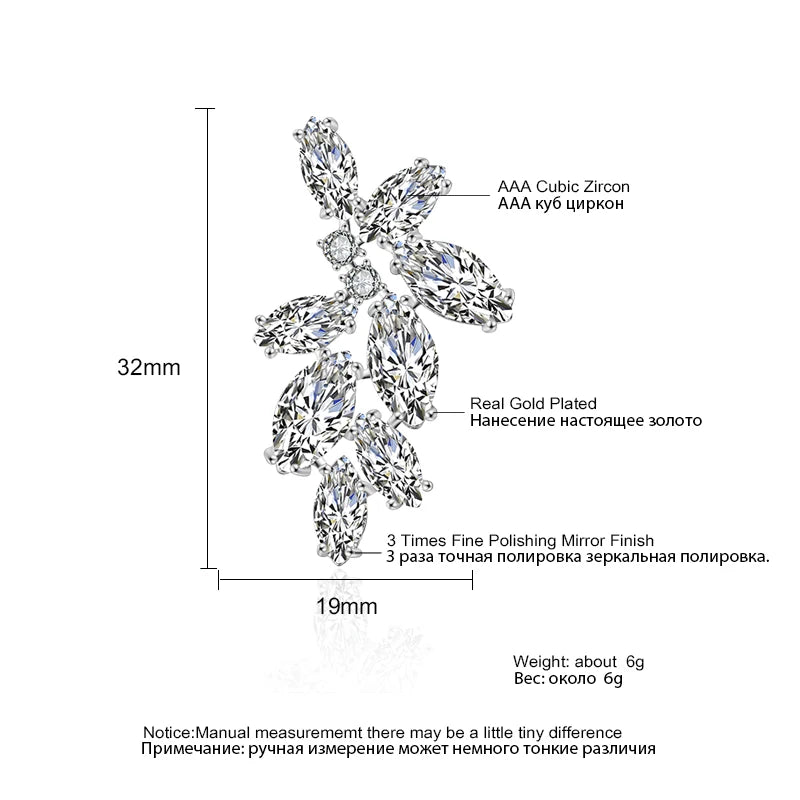 ZAKOL Luxury Leaf Marquise Zircon Bridal Earrings for Women White Shiny Crystal Elegant Wedding Party Jewelry