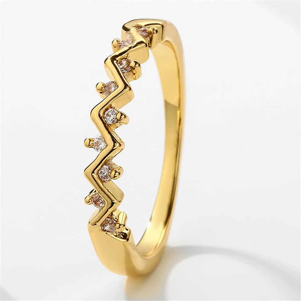 ZAKOL Minimalist Fashion 18K Gold Color Leaf Zircon Finger Ring for Women Exquisite Anniversary Birthday Jewelry Gift