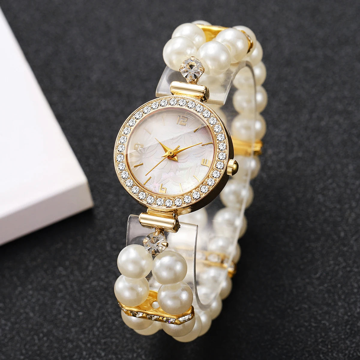 Elegant Pearl Bracelet Strap Women Watches Luxury Rhinestone Ladies Party Dress Quartz Wristwatch Relogio Feminino (Without Box)