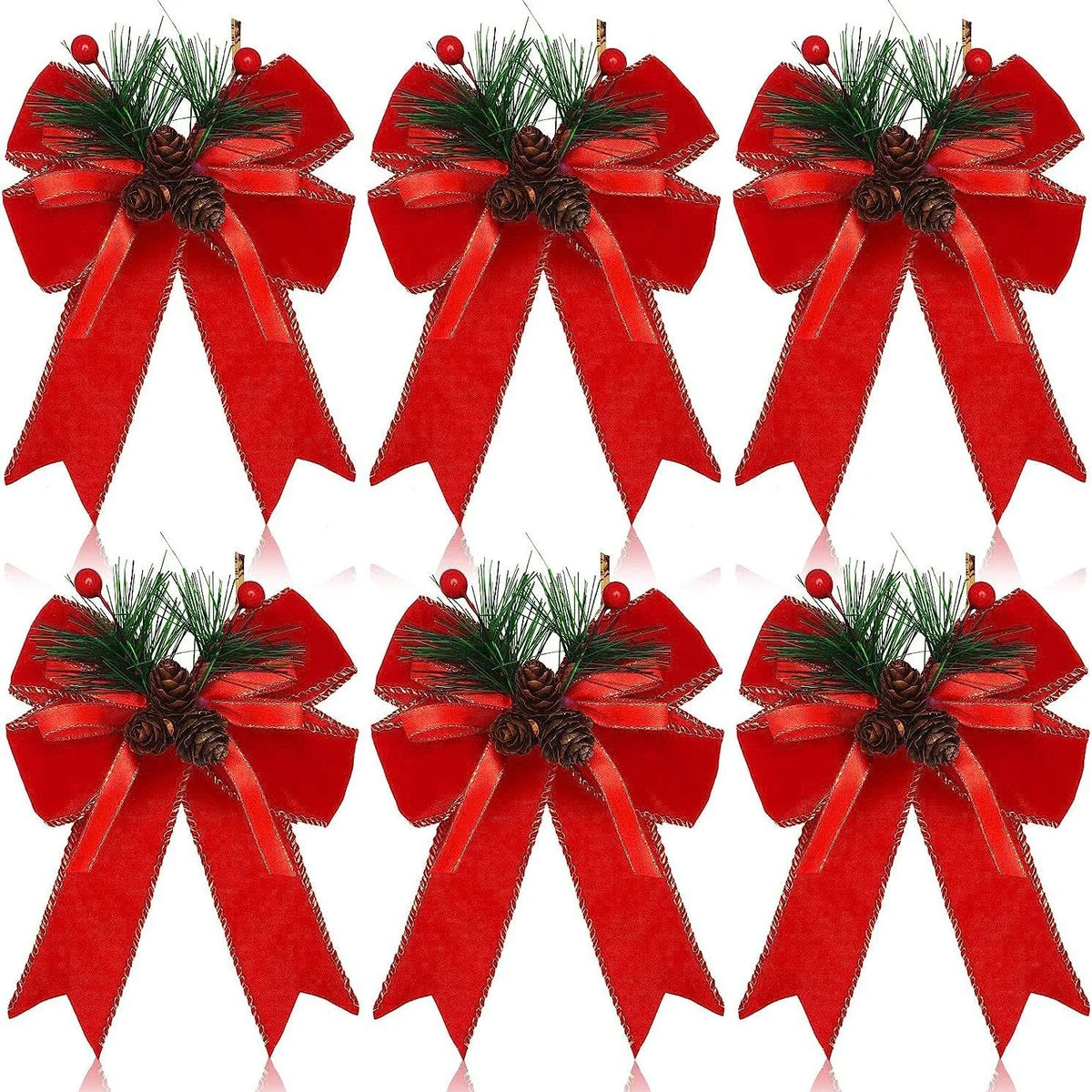 ChristmasBows Buffalo Plaid Checkered Ribbon Bow with Pine Cone Christmas Tree Decoration for Xmas Parties Trees Indoor Crafts