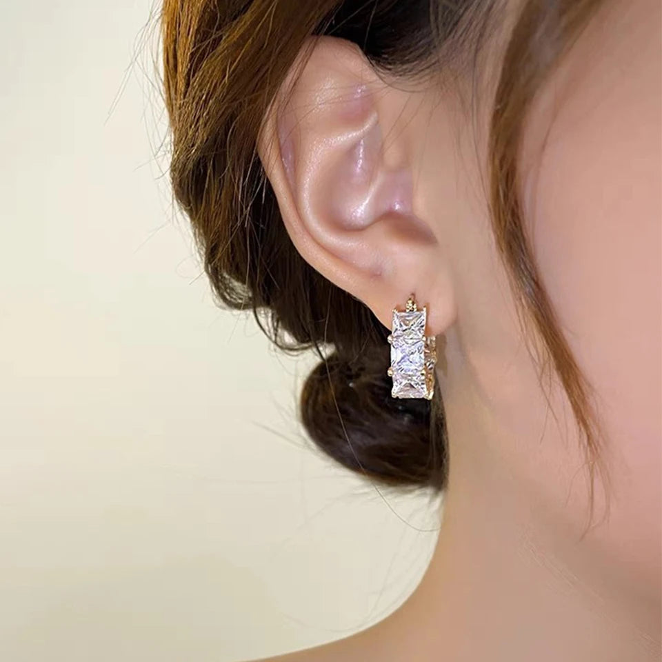 ZAKOL Korean Fashion Hoop Earring Inlaid Shiny Square Crystal Zircon Ear Accessories Party Jewelry for Women