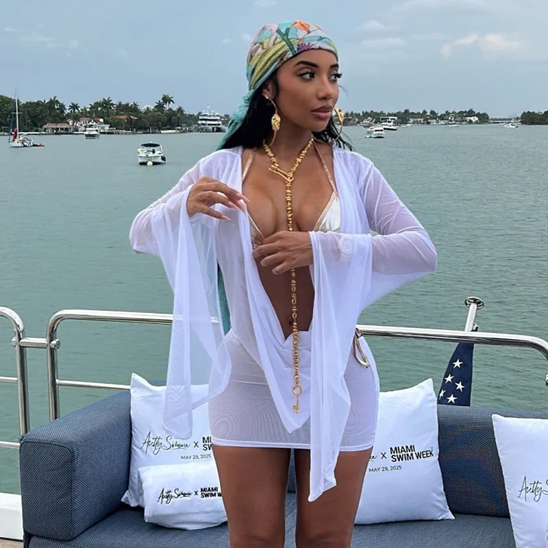BKLD Solid Color 2026 New Women's Clothing Mesh Swinging Collar Long Sleeve Open Back A-line Short Dresses Party Clubwear