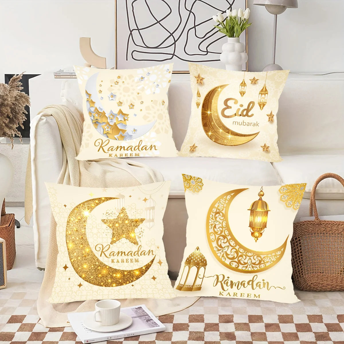 2026 Ramadan Kareem Pillow Cover Set – 4PCS Islamic Sofa Decor