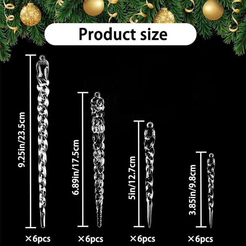 24pcs Clear Icicle Garland - Elegant Hanging Ice Columns, Multi-Size Heavy-Drop Decorations for Christmas Tree，Christmas Gifts