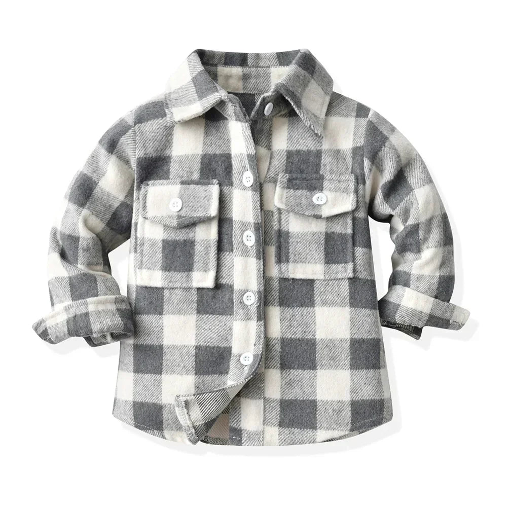 Children's Autumn Plaid Long Sleeved Shirt Brother & Sister Shirt Cotton College Style Thickened Shirt Boys Shirts Girls Blouse