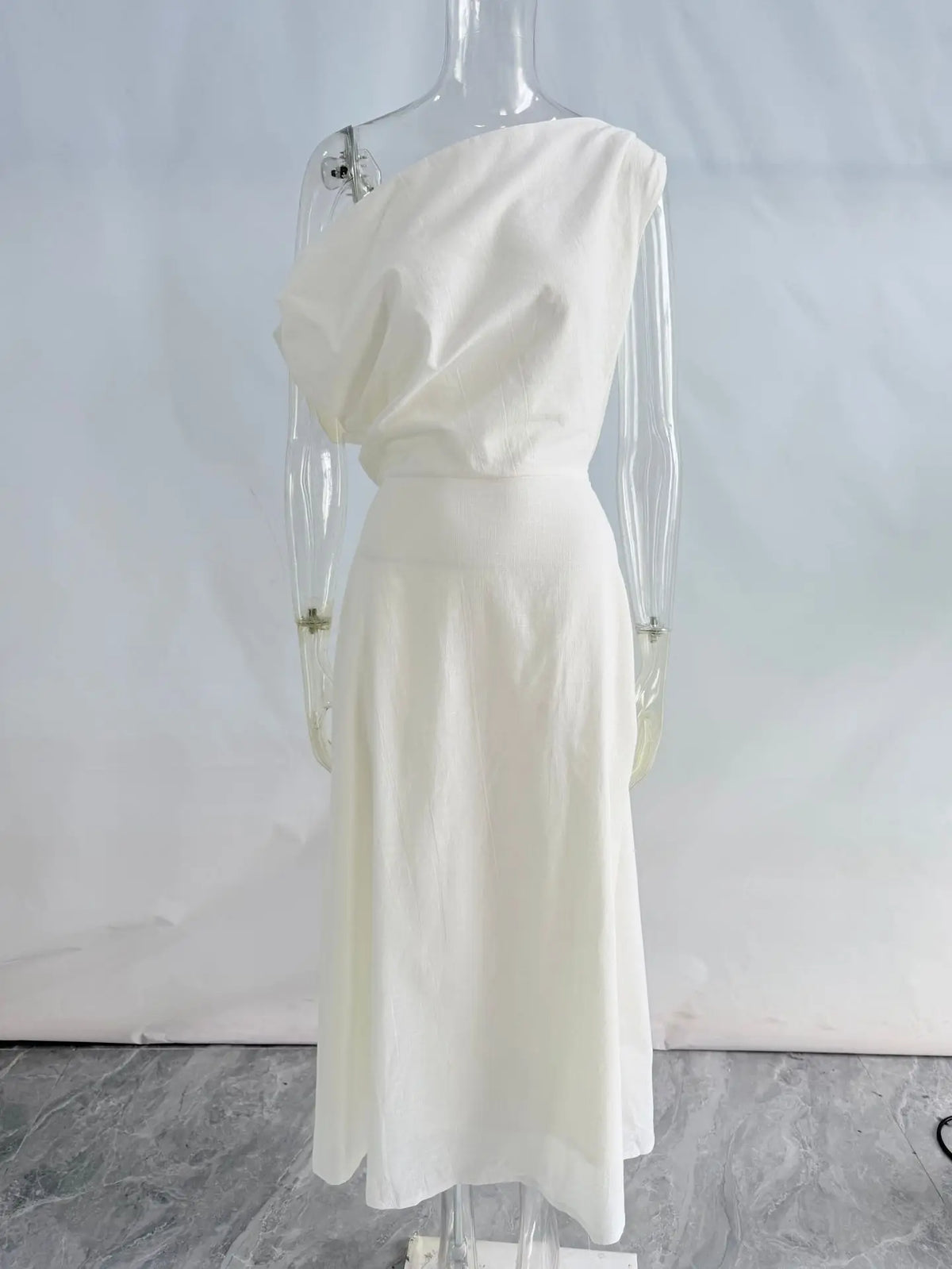 Elegant Solid One Shoulder Dresses Lady Skew Collar Waist-cinching Sleeveless Long Dress 2026 Women New Party Club Gowns