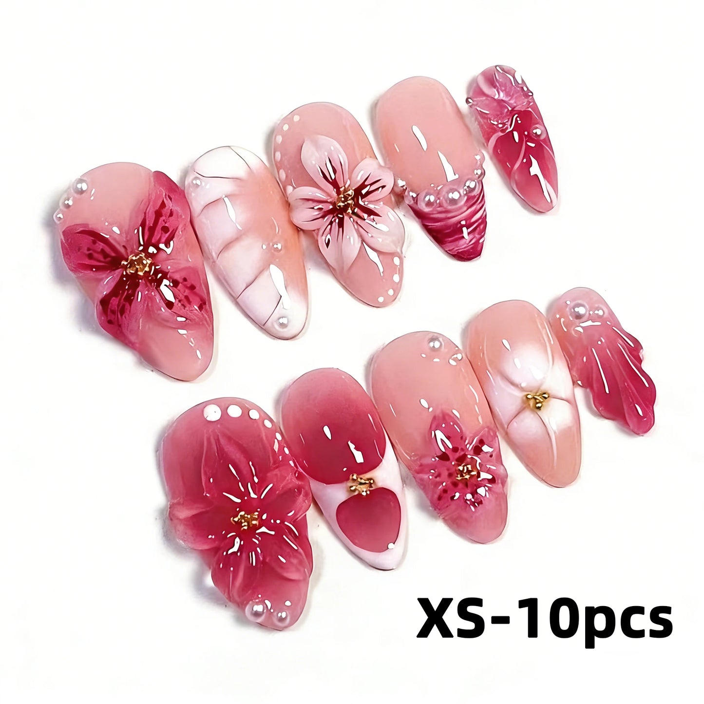 30pcs Epoxy Seashell Orchid Water Droplets False Nails Blue And White Porcelain Press On Nails Long Almond Starfish Fake Nails