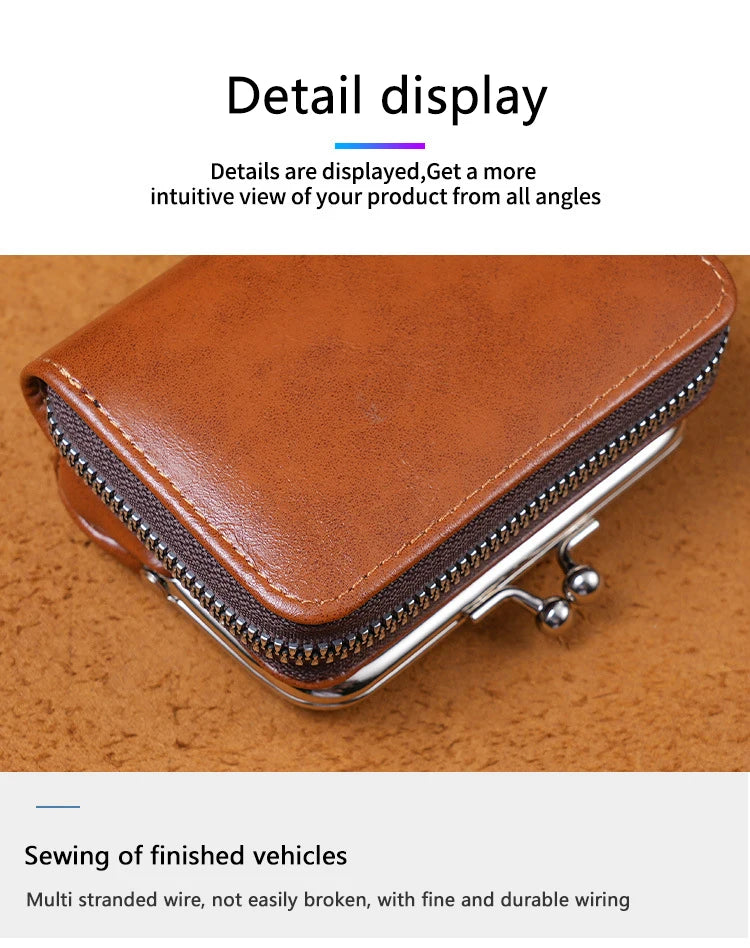 Women's Wallet Fashionableand Minimalist Wrist Strap Short Zero Wallet RetroVersatile LargeCapacity Multi Card Pocket Money Clip