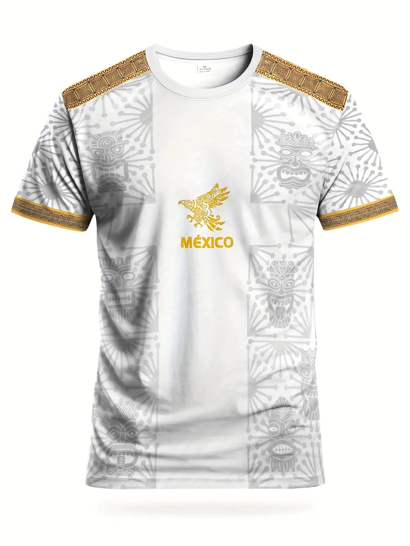 Soccer T Shirt with Mexico Aztec Eagle Pattern Family Style Adults Kids T Shirt Fashion Casual Apparel for Summer Outdoor Sports