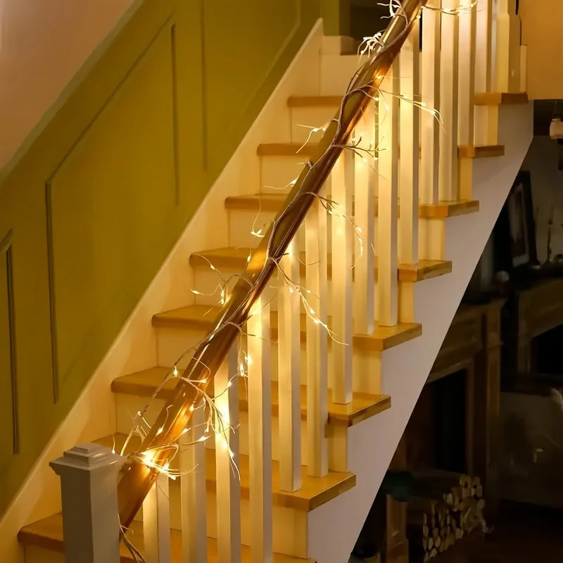 1pc LED Door 6FT Lighted Birch Garland, Pre-Lit Twig Vine Lights for Christmas Fireplace Mantle Table Decoration