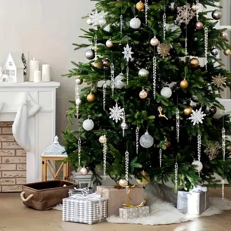 24pcs Clear Icicle Garland - Elegant Hanging Ice Columns, Multi-Size Heavy-Drop Decorations for Christmas Tree，Christmas Gifts