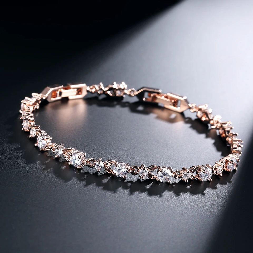 ZAKOL Exquisite Zircon Leaf Bracelets for Women Sliver Color Crystal Men Bangles Fashion Heart Zircon Girls Party Jewelry