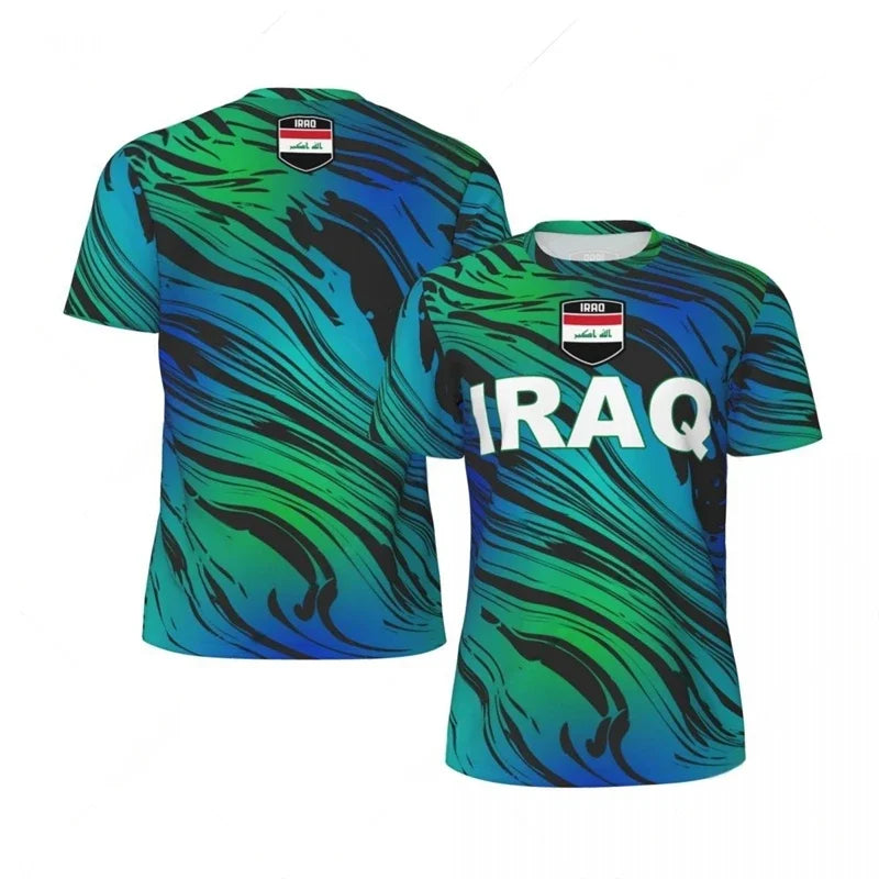 Mens Iraq Flag Print Football Jersey Fashion National Emblem Sports Shirt Plus Size Breathable Casual T Shirts