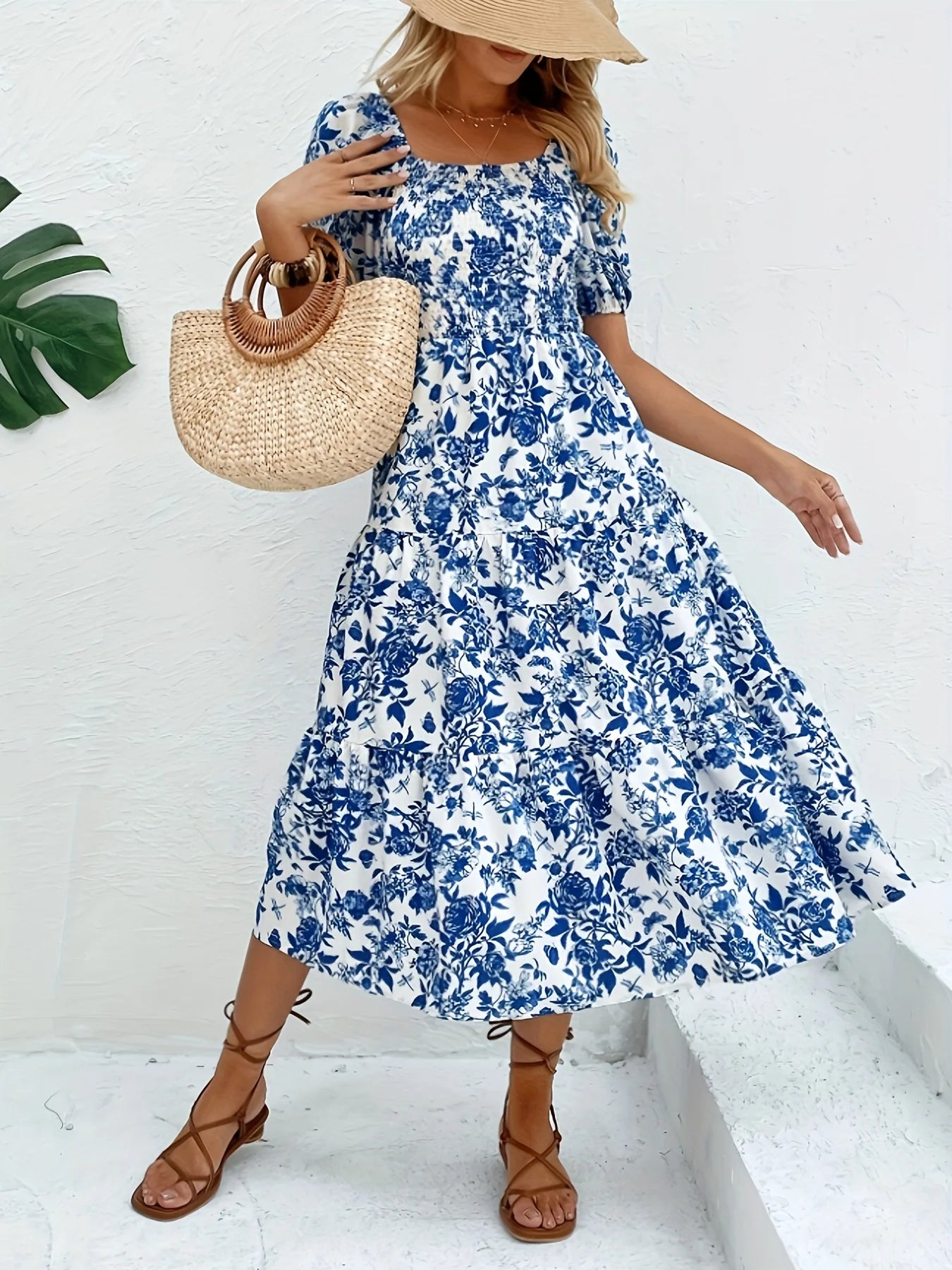 New Arrival Elegant Floral Print Maxi Dress – O-Neck Butterfly Sleeve