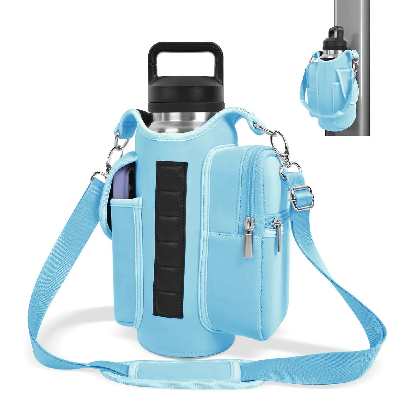 Magnetic Gym Bag Water Bottle Carrier Holder with Adjustable Shoulder Strap, 40oz Magnets Magnetic Gym Bag Bottle Pouch Sling