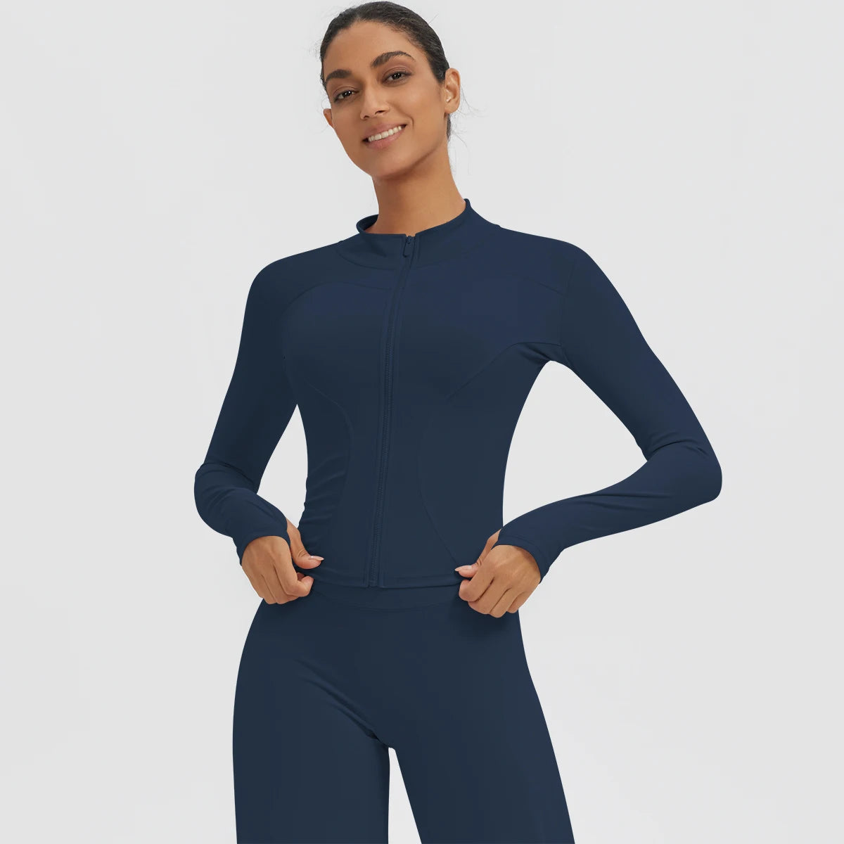 New Women's Stand-Up Collar Yoga Jacket Summer Fitness Sports Solid Color Workout Top Yoga Zipper Long Sleeves Sports Top Coat
