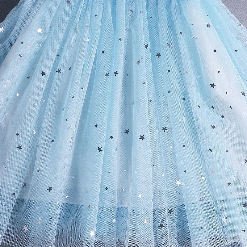 Disney Elsa Princess Dress with Cape Girls Dress Summer Kids Short Sleeve for Children's  2-8Y
