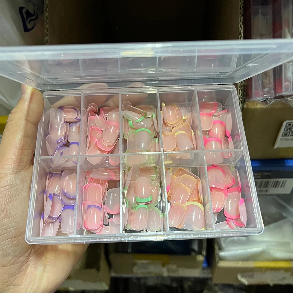 240/120Pcs Colorful French Short Square False Nails Full Cover Fake Nail Tip Extension Acrylic Wearable Ballerina Press on Nails