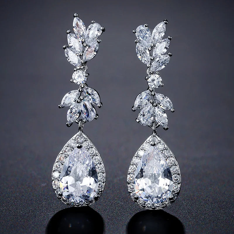 ZAKOL 9 Types Classic Sparkling Water Drop Zircon Pendant Dangle Earrings for Women Gorgeous Bride Bridesmaid Earring Jewelry